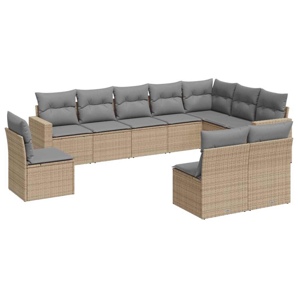 Set canapele de gradina cu perne, 10 piese, bej, poliratan
