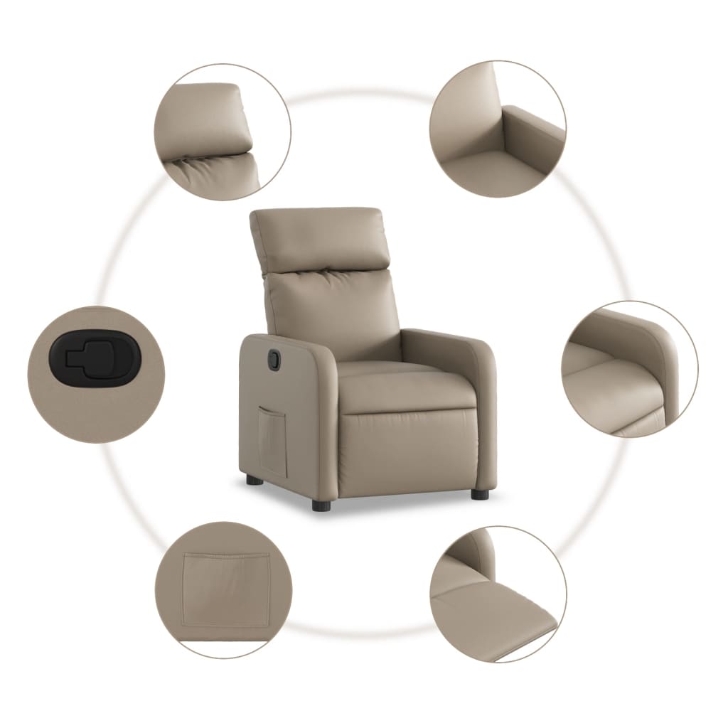 Fotoliu rabatabil, cappuccino, piele ecologica — imaginea 5