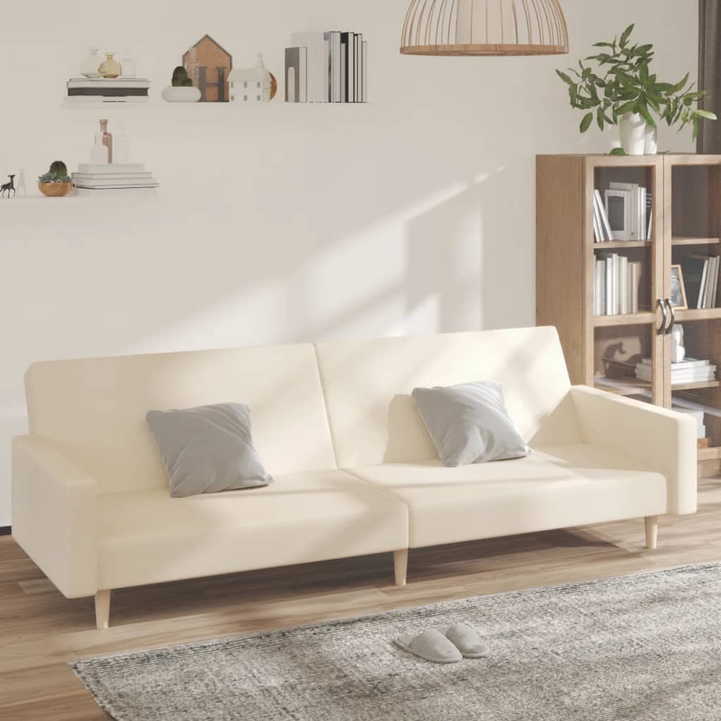 Canapea extensibila cu 2 locuri, crem, material textil — imaginea 2