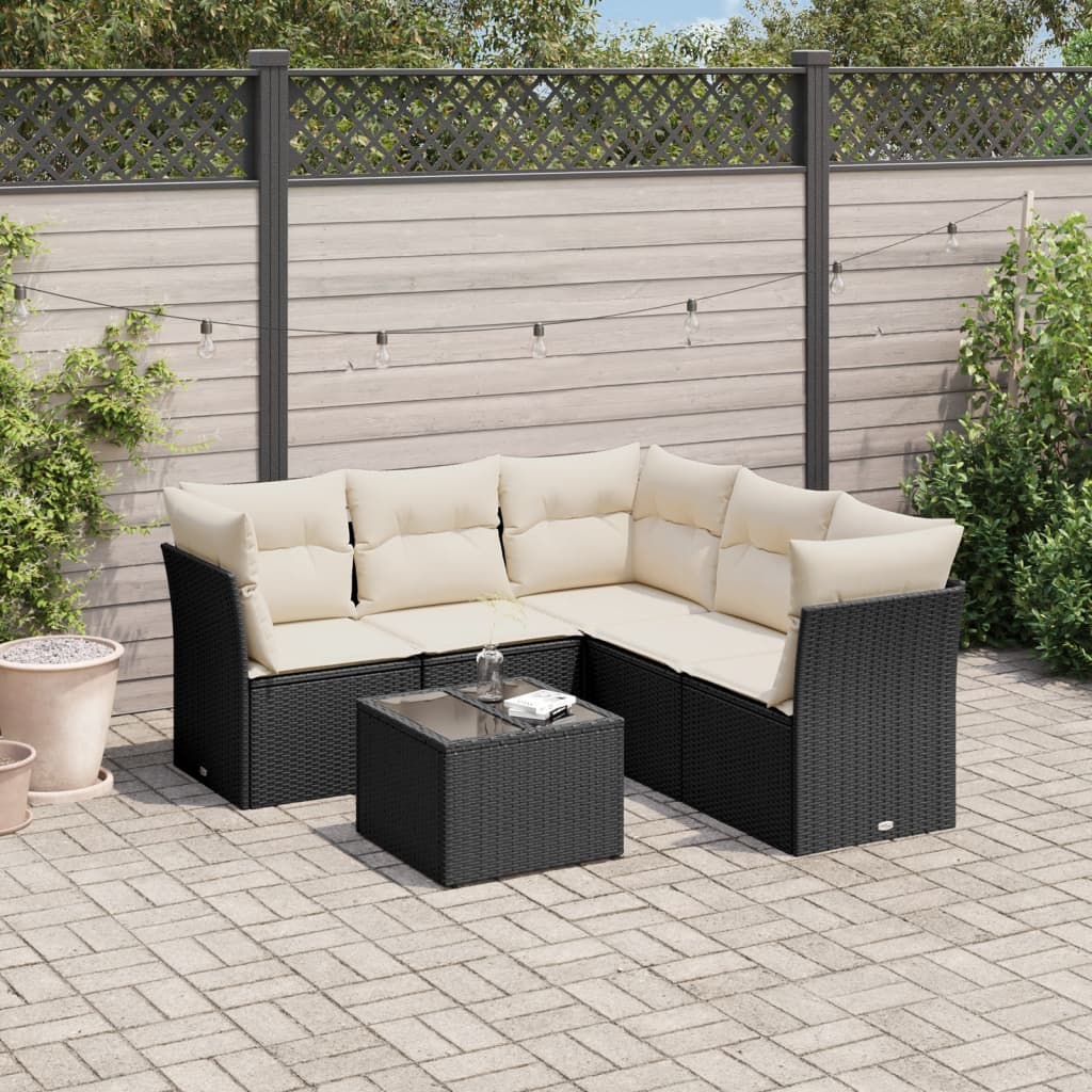 Set mobilier de gradina cu perne, 6 piese, negru, poliratan — imaginea 2