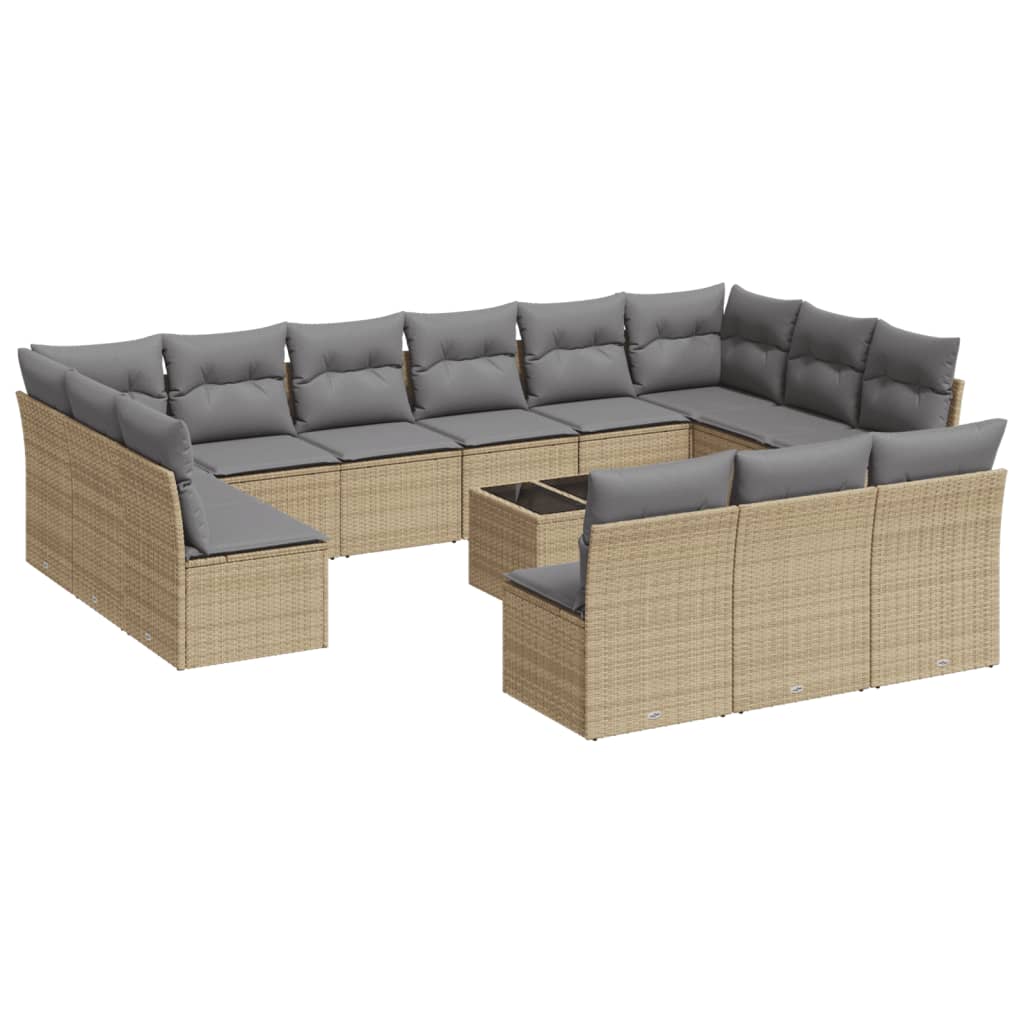 Set canapele de gradina, 14 piese, cu perne, bej, poliratan