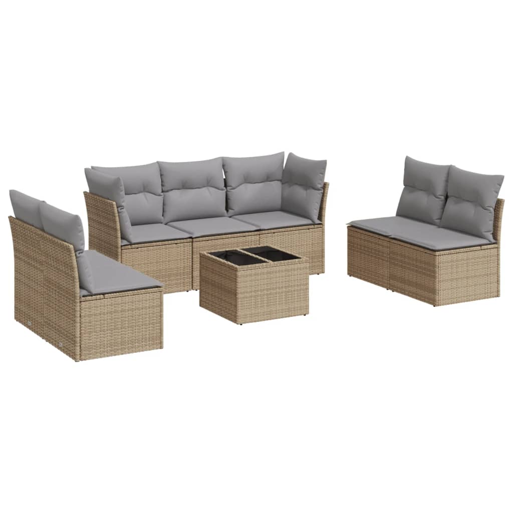 Set canapele de gradina, 8 piese, cu perne, bej, poliratan
