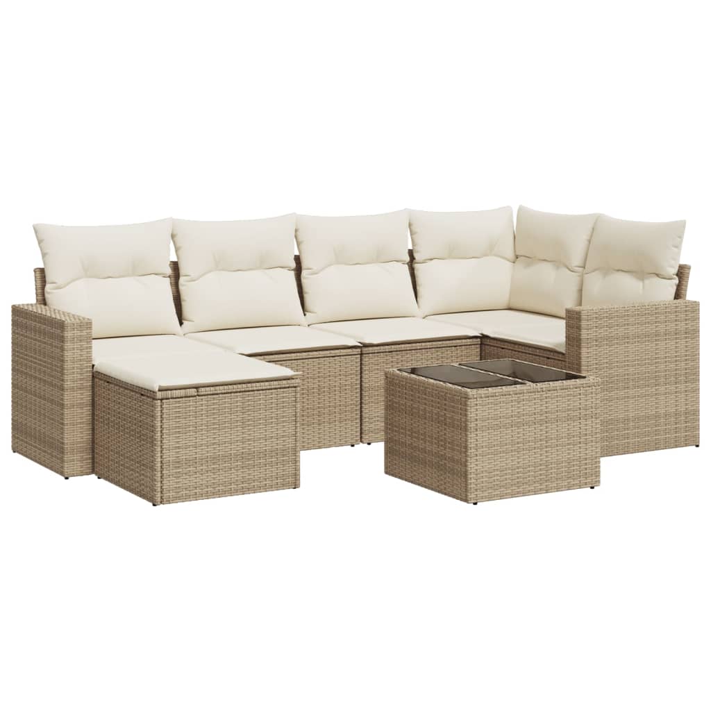 Set canapele de gradina, 7 piese, cu perne, bej, poliratan