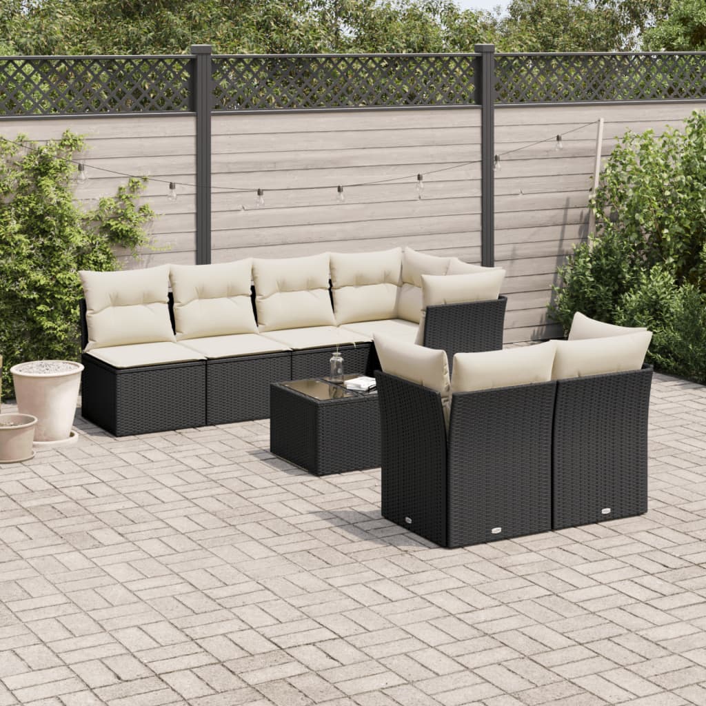 Set mobilier de gradina cu perne, 8 piese, negru, poliratan — imaginea 2