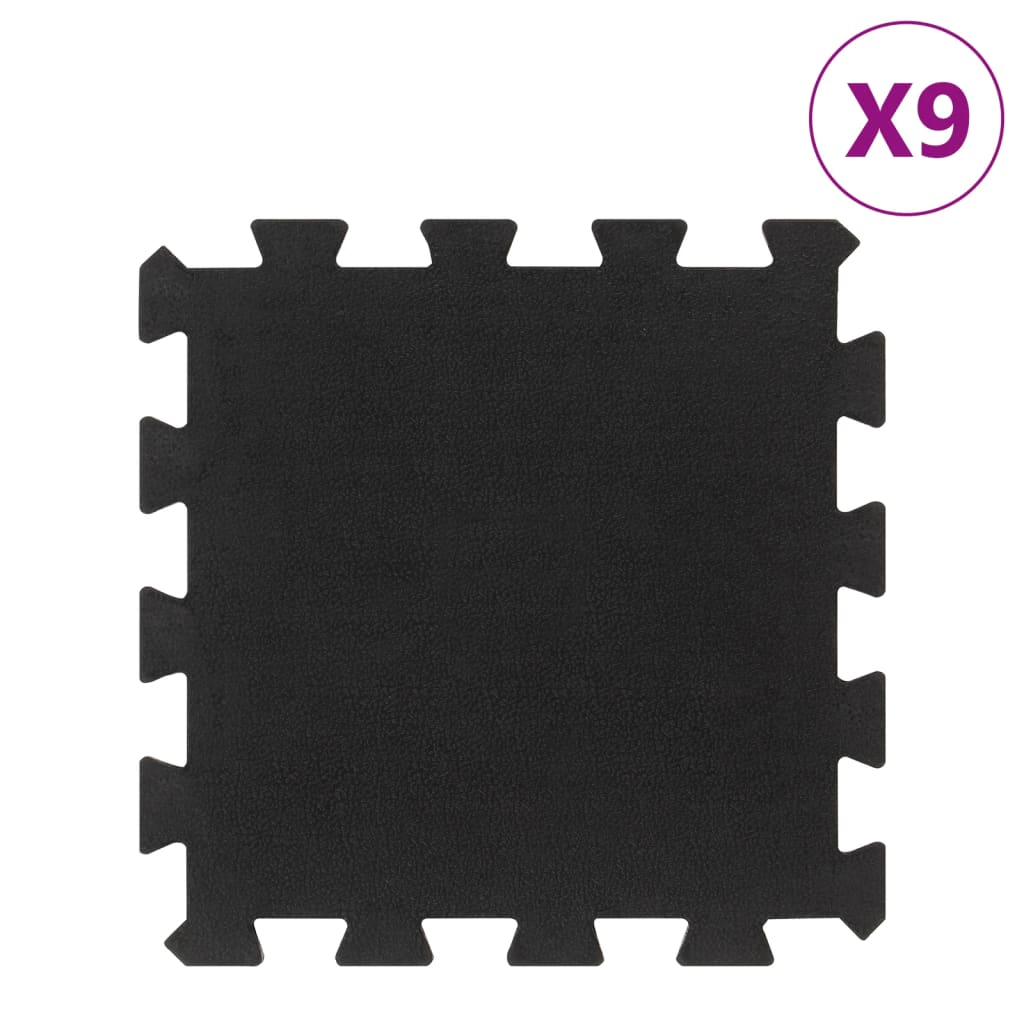 Placi de podea din cauciuc, 9 buc., negru, 16 mm, 30x30 cm