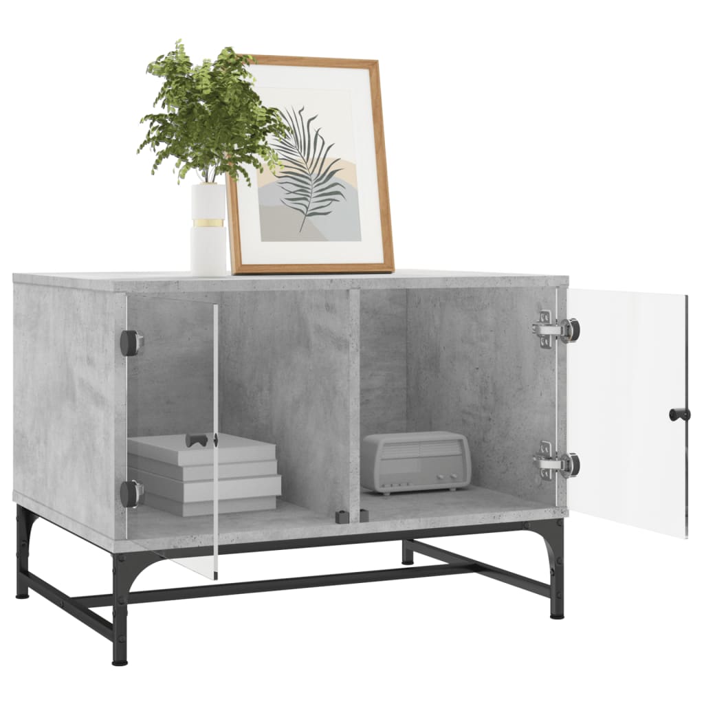 Masuta de cafea cu usi din sticla, gri beton, 68,5x50x50 cm — imaginea 4