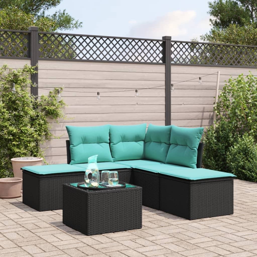 Set mobilier de gradina cu perne, 6 piese, negru, poliratan — imaginea 2