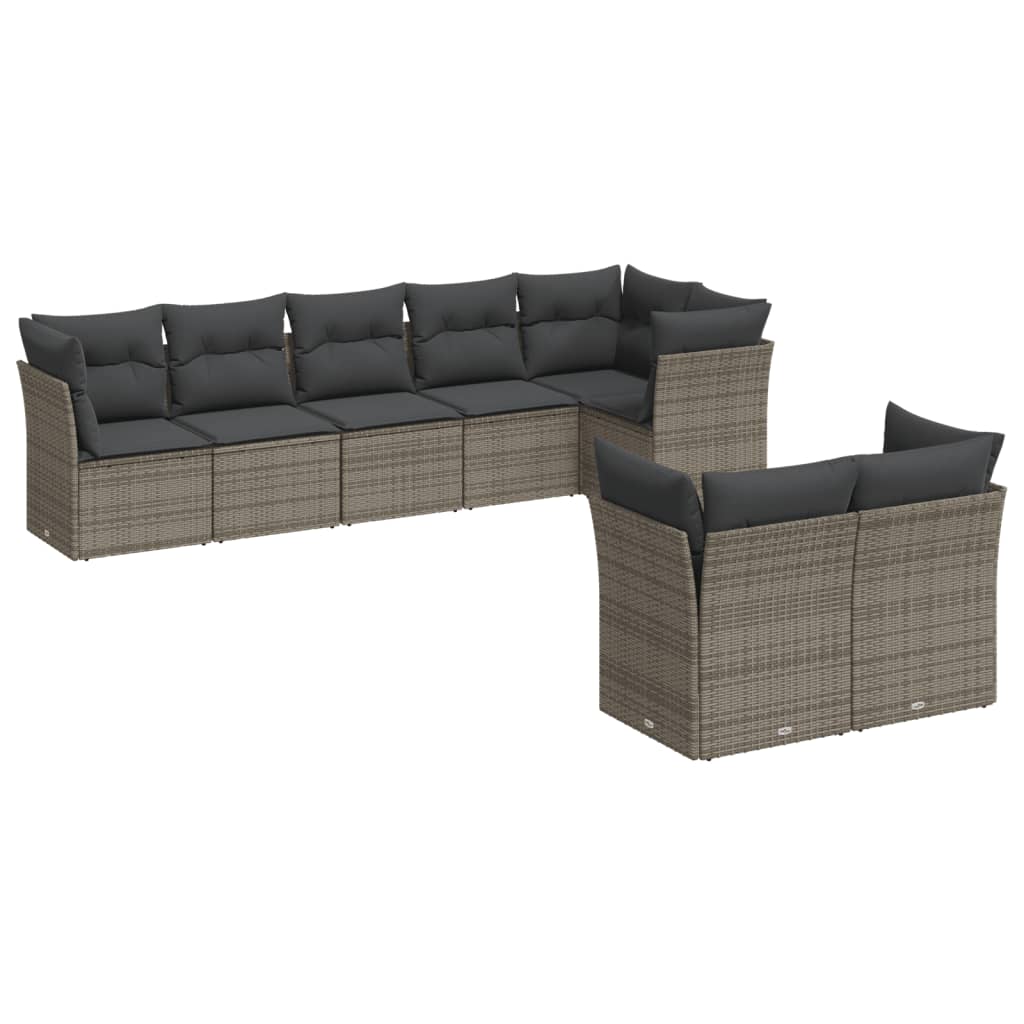 Set canapele de gradina cu perne, 8 piese, gri, poliratan