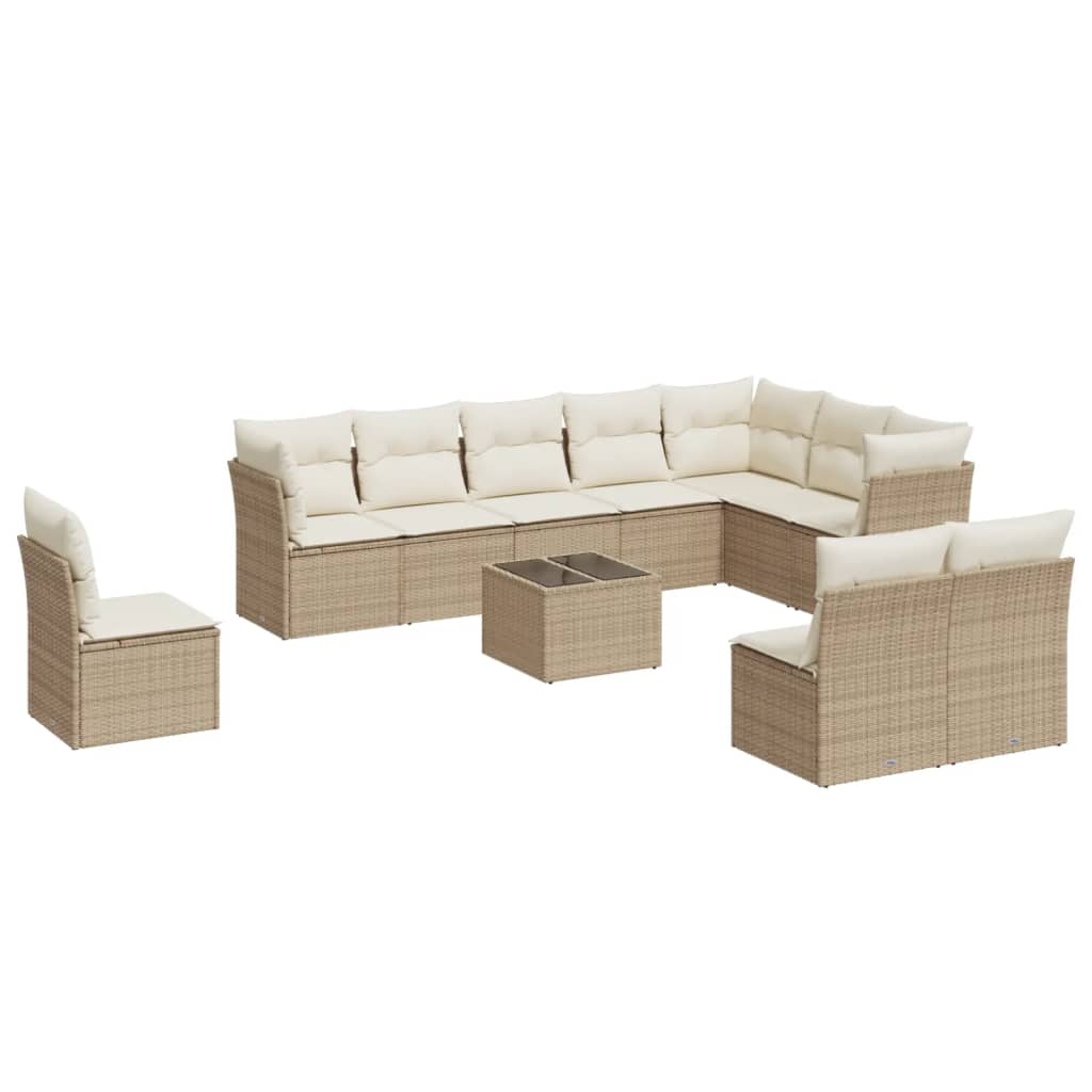 Set canapele de gradina cu perne, 11 piese, bej, poliratan