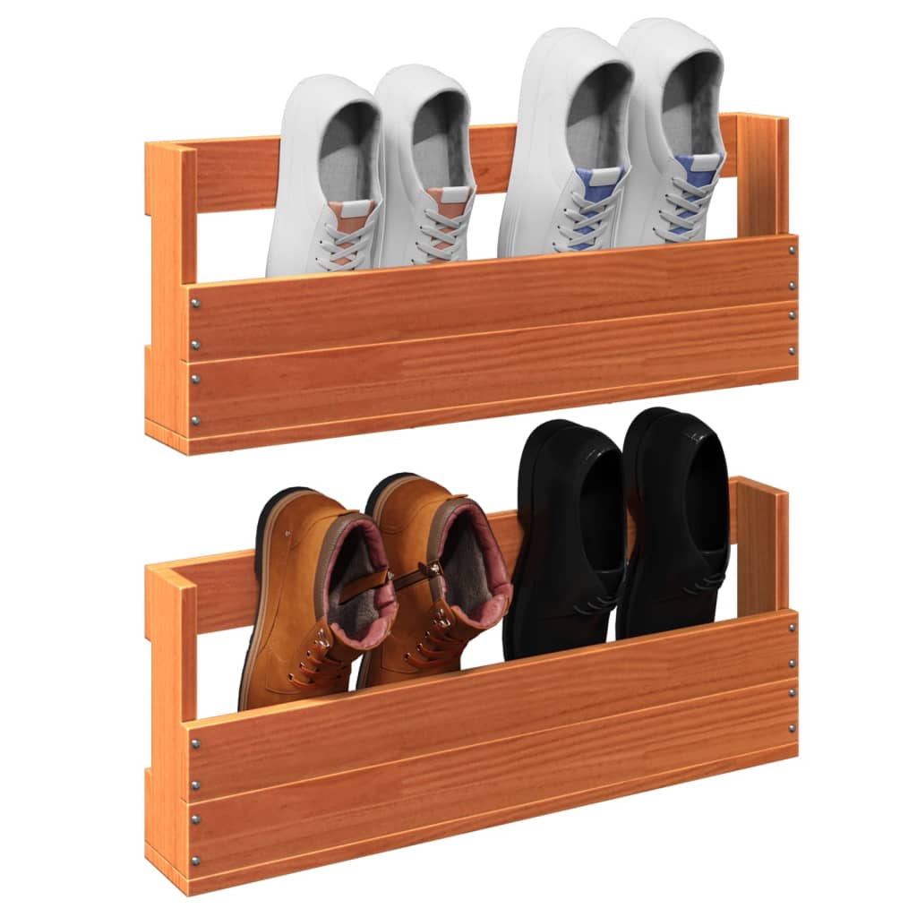 Pantofare de perete 2 buc. maro ceruit, lemn masiv pin, lăţime 59 cm — imaginea 4