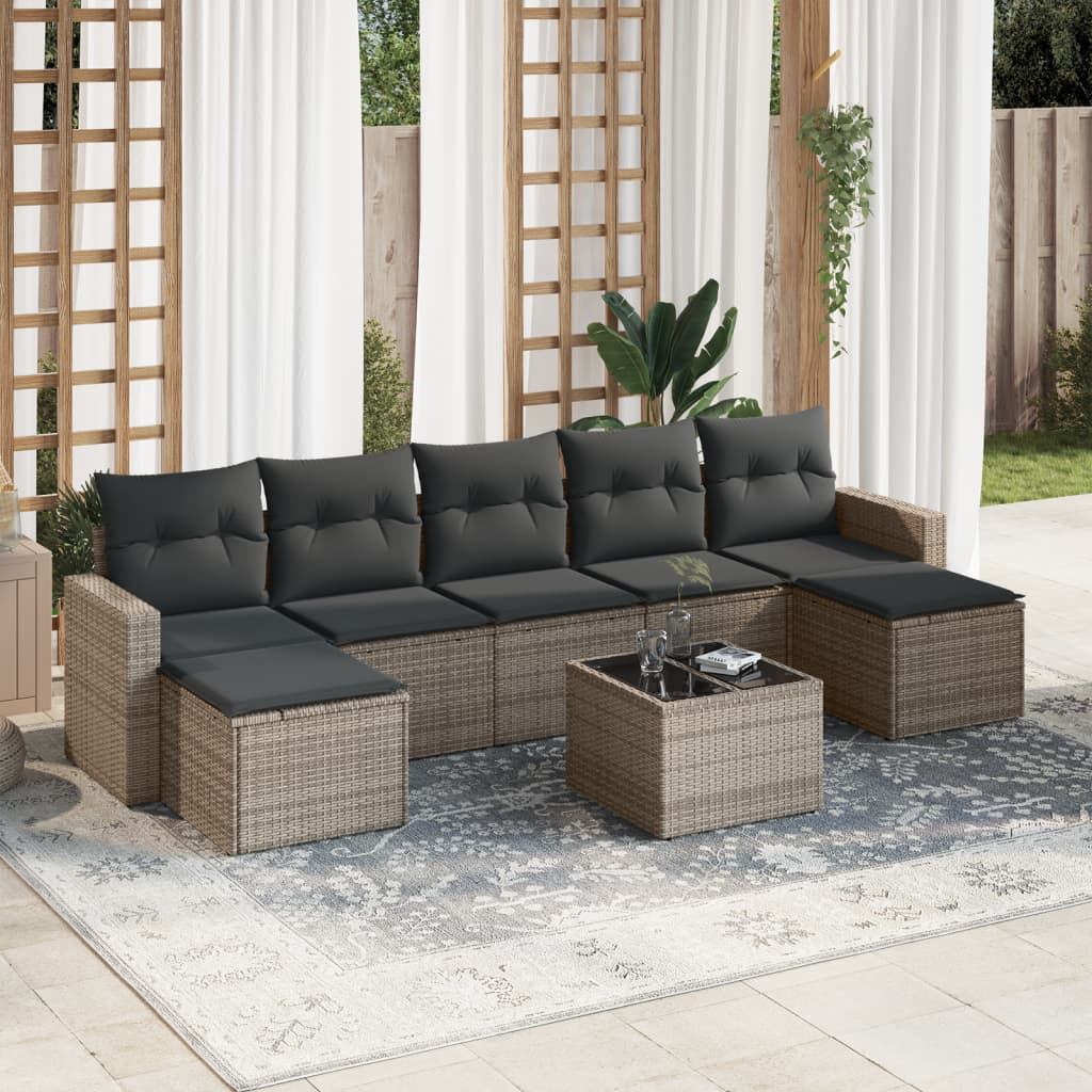 Set canapele de gradina cu perne, 8 piese, gri, poliratan — imaginea 2
