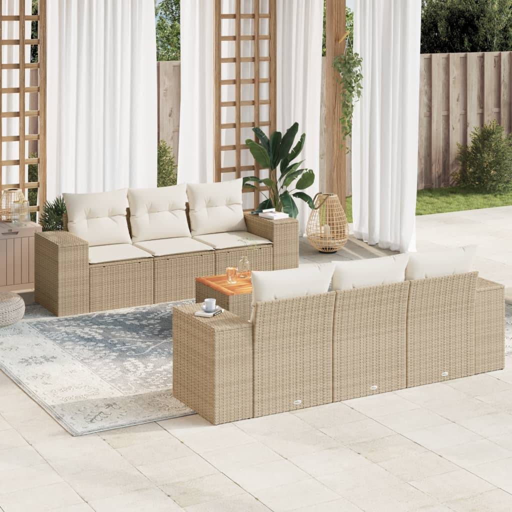Set canapele de gradina, 7 piese, cu perne, bej, poliratan — imaginea 2