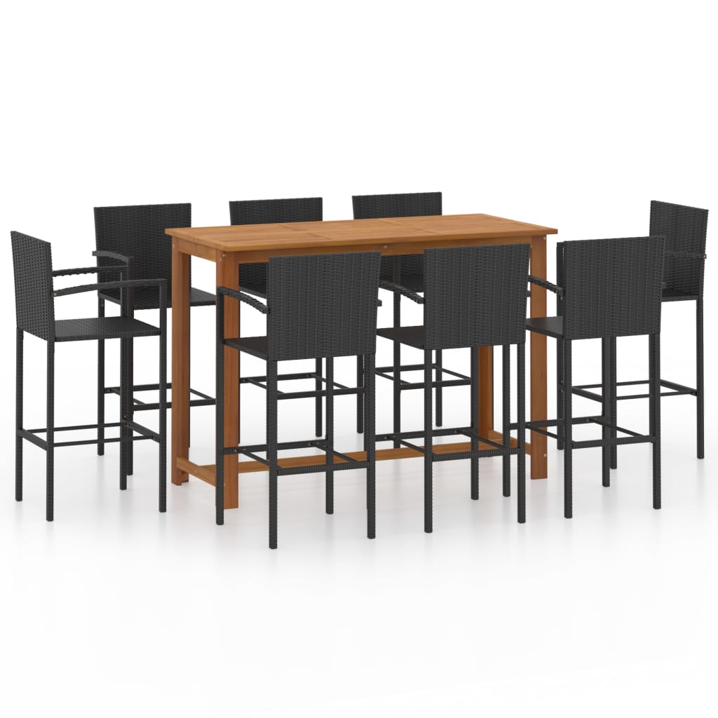 Set mobilier bar de gradina, 9 piese, negru