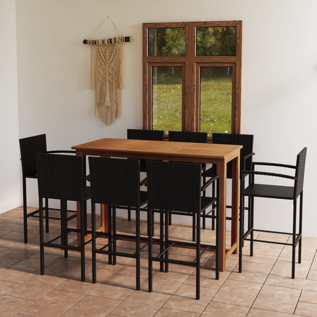 Set mobilier bar de gradina, 9 piese, negru — imaginea 2