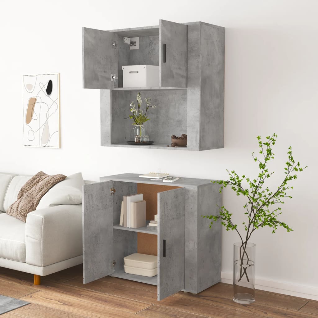 Dulap inalt, gri beton, lemn compozit — imaginea 5