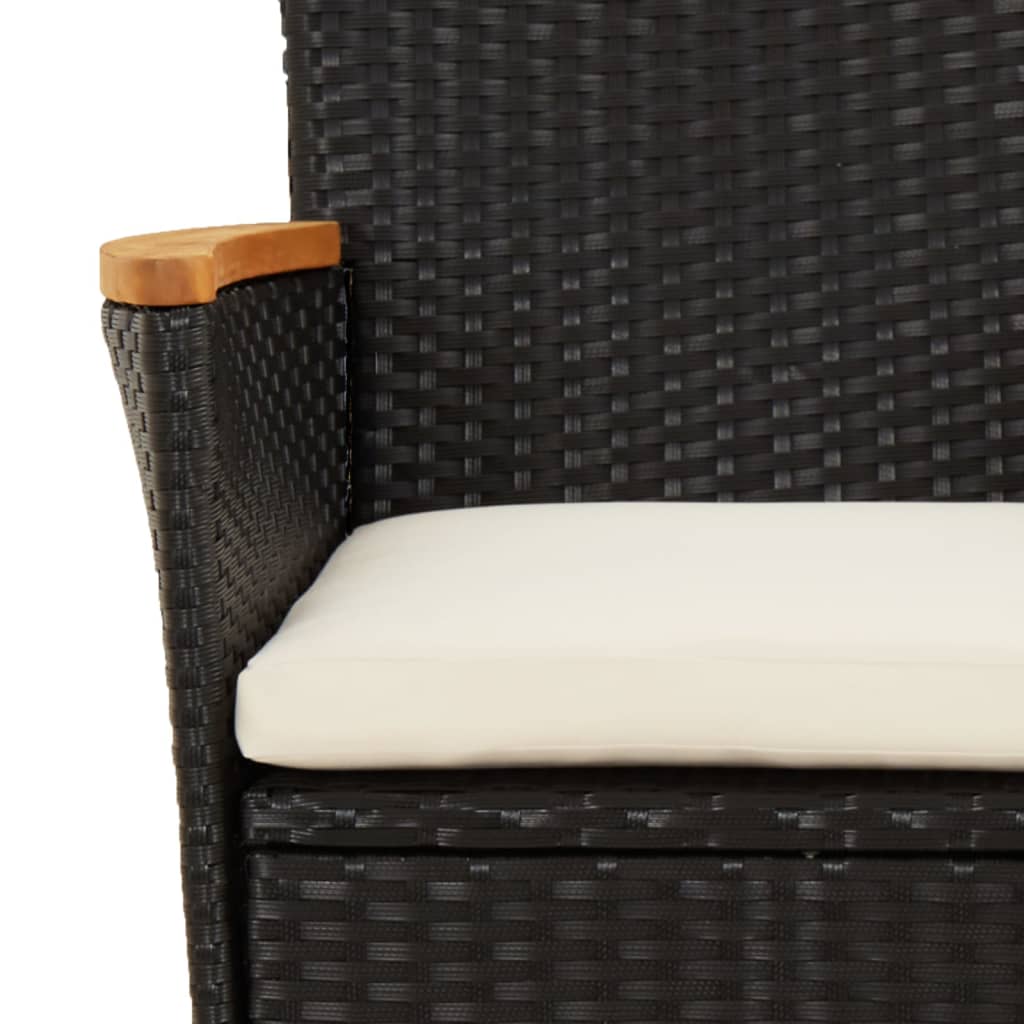 Set bistro de gradina cu perne, 3 piese, negru, poliratan — imaginea 6