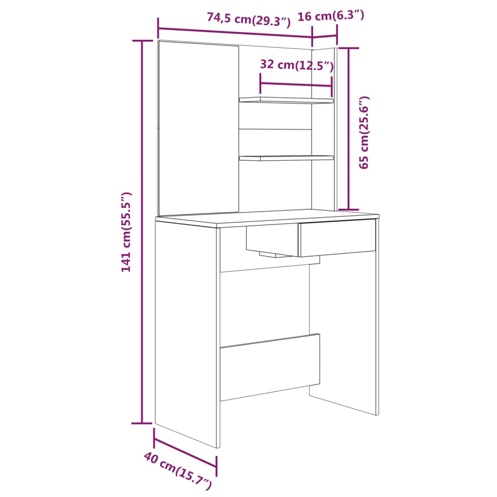 Set masuta de toaleta, gri beton, 74,5x40x141 cm — imaginea 9