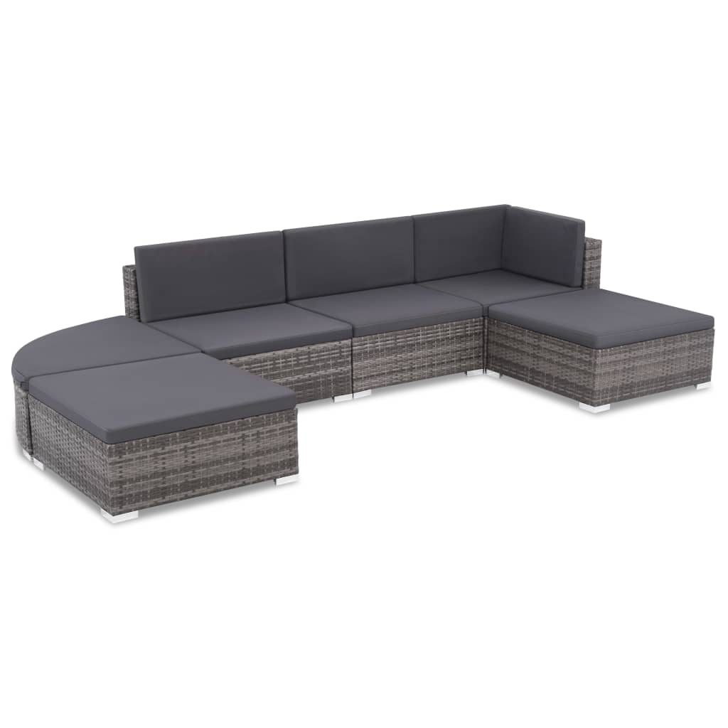 Set mobilier de gradina cu perne, 6 piese, gri, poliratan