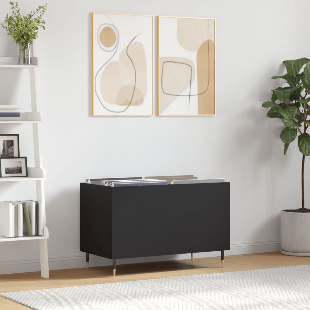 Dulap pentru discuri, negru, 74,5x38x48 cm, lemn prelucrat — imaginea 2