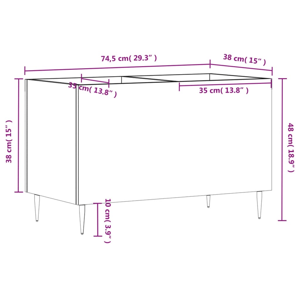 Dulap pentru discuri, negru, 74,5x38x48 cm, lemn prelucrat — imaginea 9