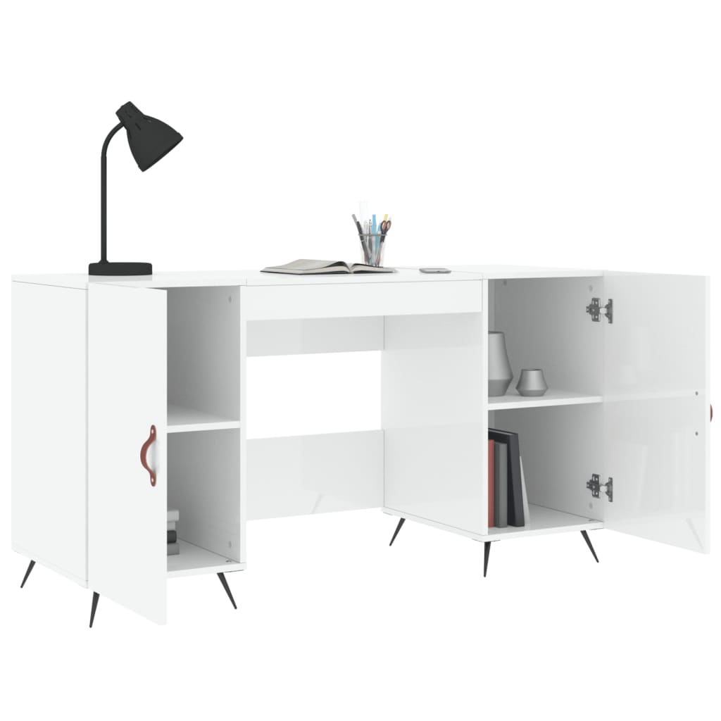Birou, alb extralucios, 140x50x75 cm, lemn compozit — imaginea 4