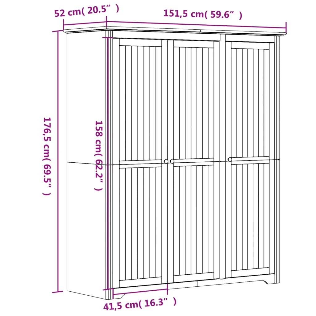 Sifonier "BODO", gri, 151,5x52x176,5 cm, lemn masiv de pin — imaginea 8