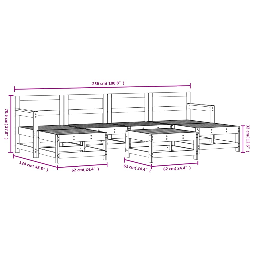 Set mobilier de gradina, 7 piese, lemn masiv de pin — imaginea 7