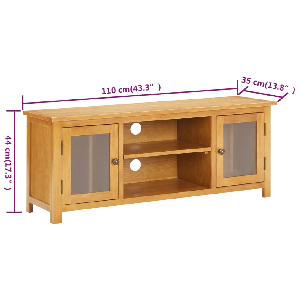 Comoda TV, 110x35x44 cm, lemn masiv de stejar — imaginea 8