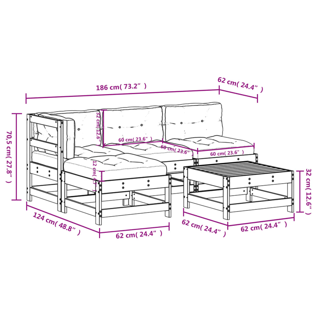 Set mobilier de gradina cu perne, 5 piese, lemn de pin tratat — imaginea 9