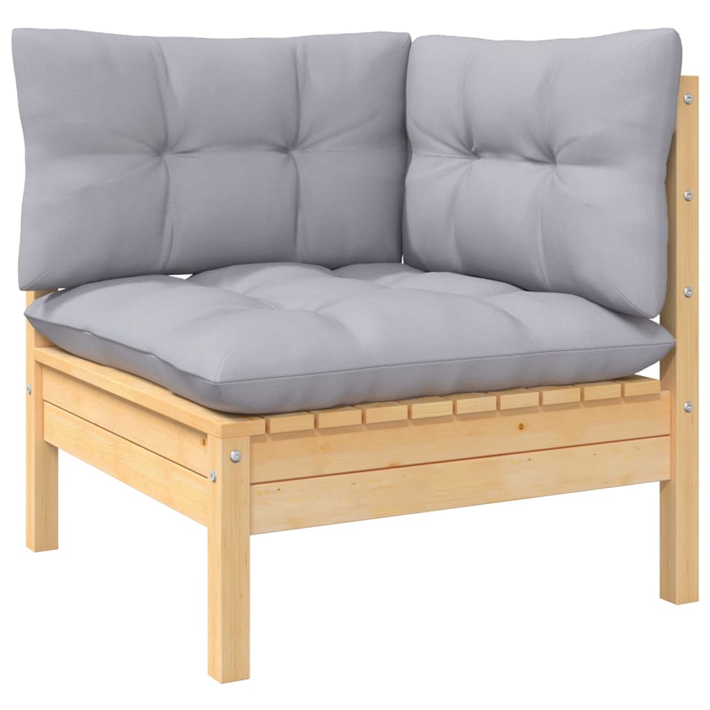 Set mobilier gradina cu perne gri, 11 piese, lemn de pin — imaginea 4