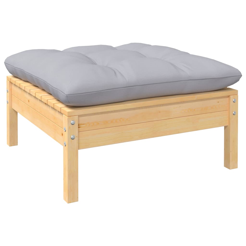 Set mobilier gradina cu perne gri, 11 piese, lemn de pin — imaginea 5