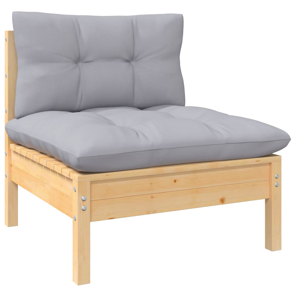 Set mobilier gradina cu perne gri, 11 piese, lemn de pin — imaginea 6