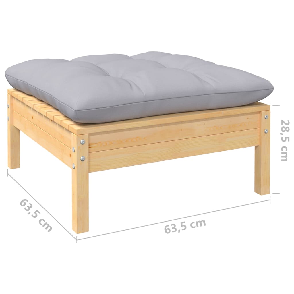 Set mobilier gradina cu perne gri, 11 piese, lemn de pin — imaginea 8