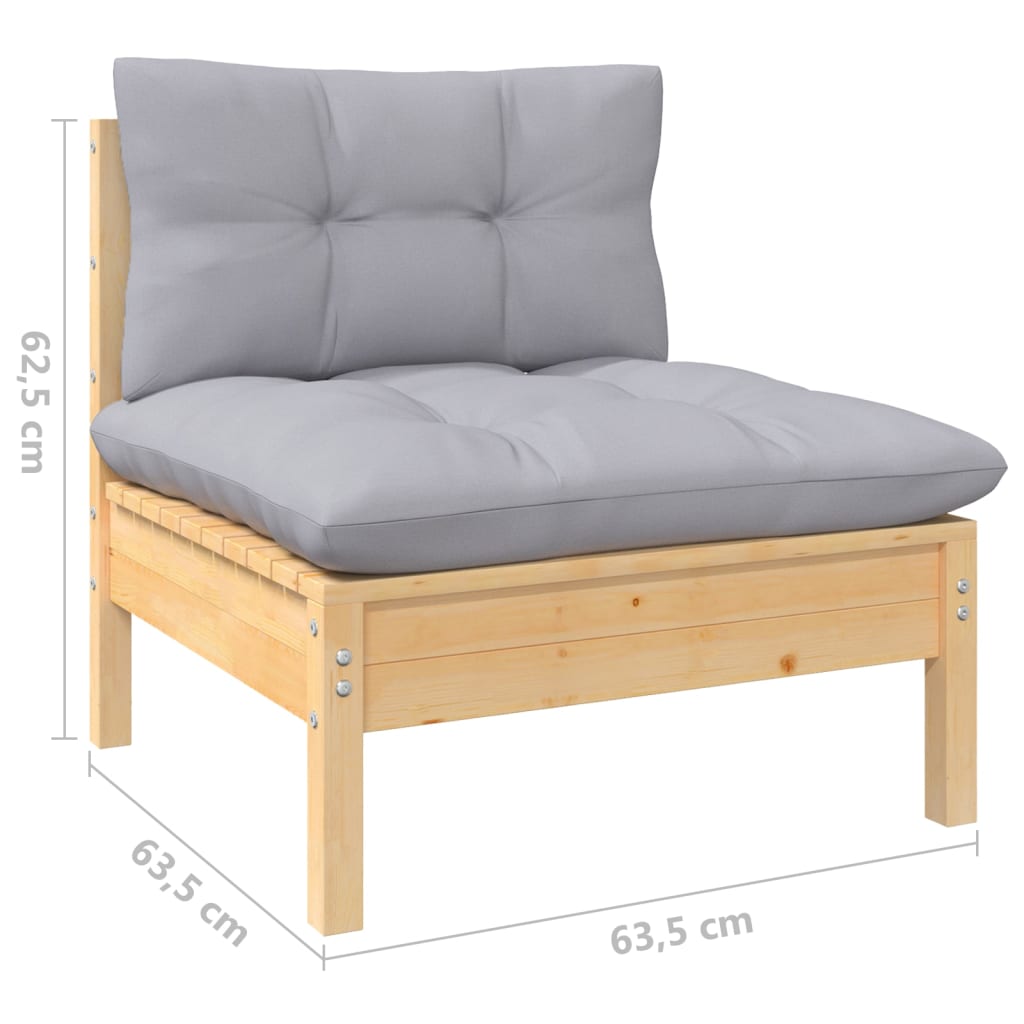 Set mobilier gradina cu perne gri, 11 piese, lemn de pin — imaginea 9