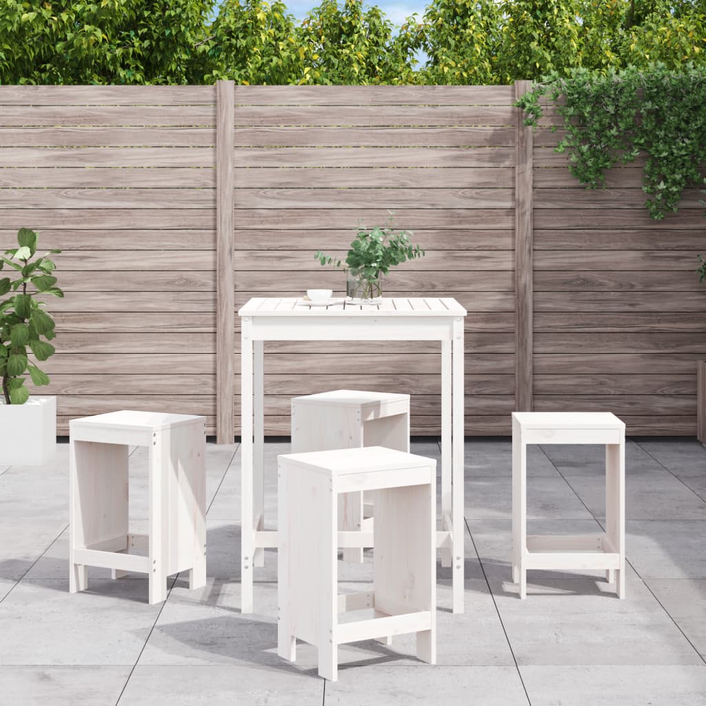Set de bar pentru gradina, 5 piese, alb, lemn masiv de pin — imaginea 2