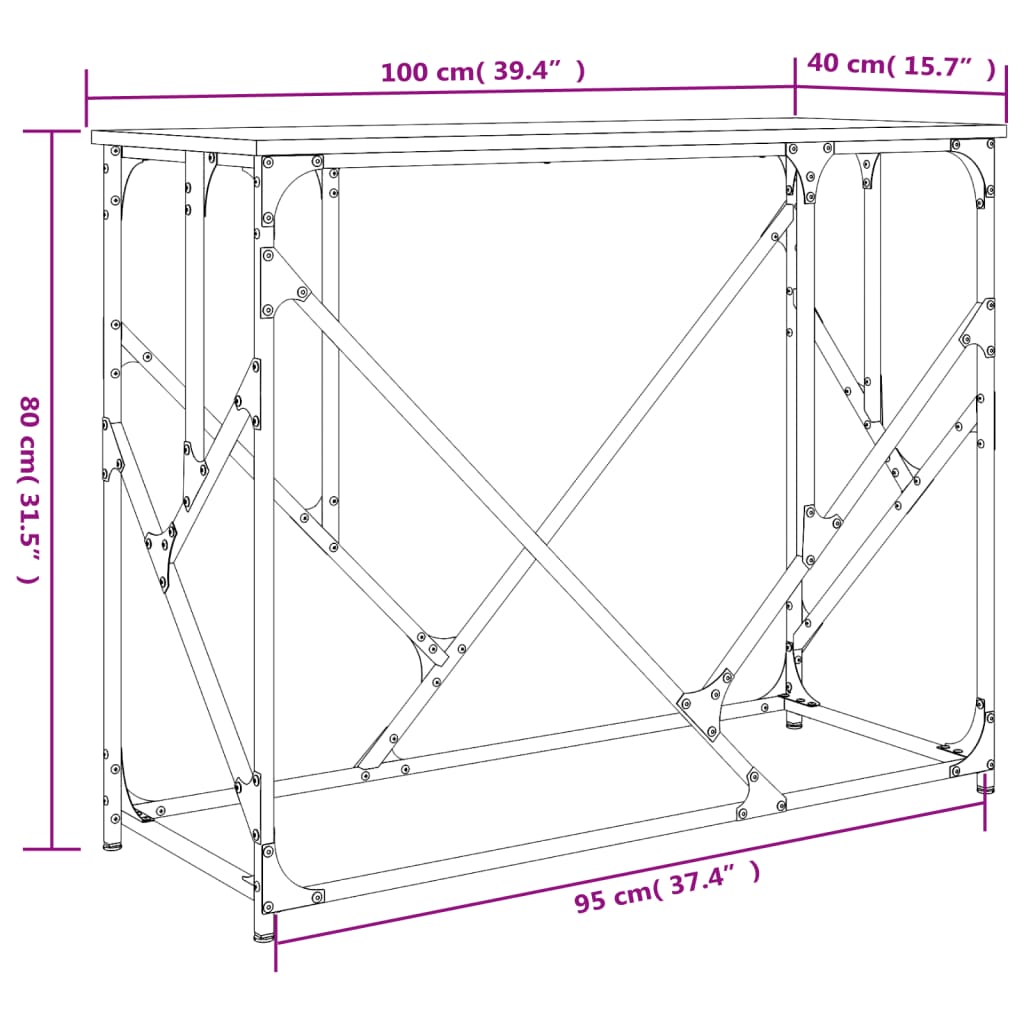 Masuta consola, stejar fumuriu, 100x40x80 cm, lemn prelucrat — imaginea 9