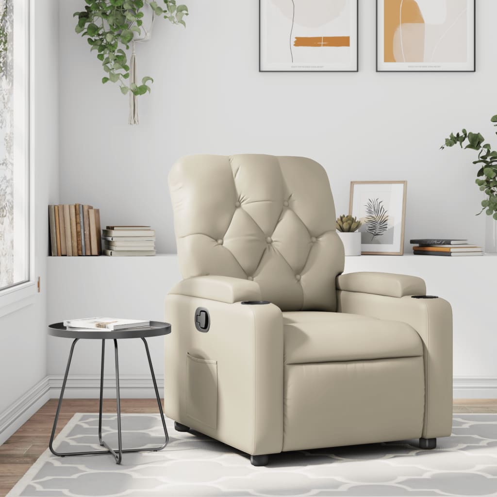Fotoliu rabatabil, crem, piele ecologica — imaginea 2