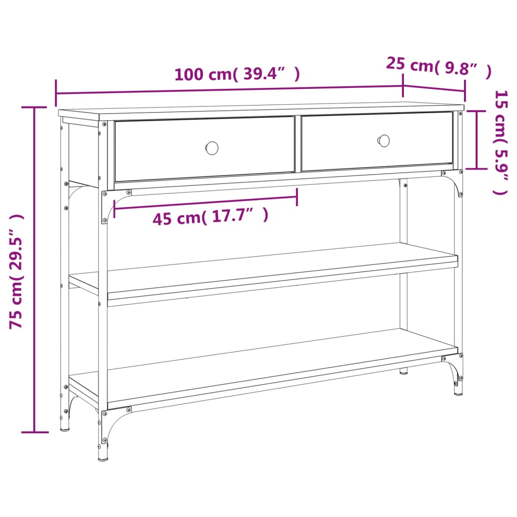 Masuta consola, stejar sonoma, 100x25x75 cm, lemn prelucrat — imaginea 11