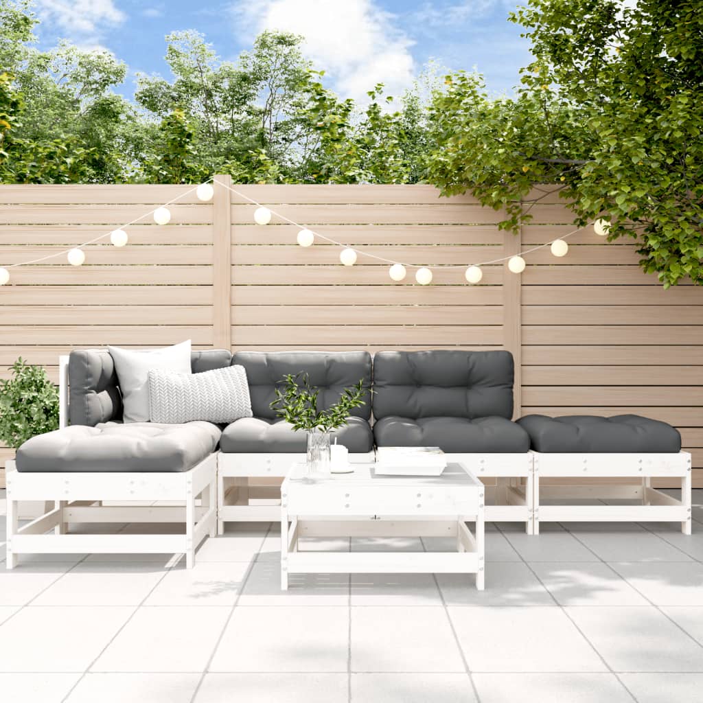 Set mobilier relaxare gradina&perne 6 piese alb lemn masiv pin — imaginea 2