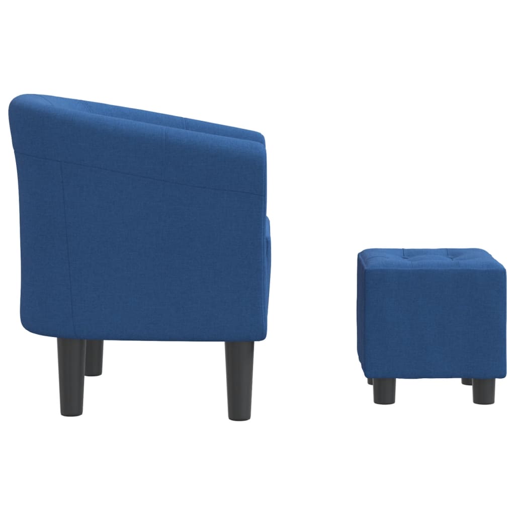 Fotoliu tip cuva cu taburet, albastru, material textil — imaginea 4