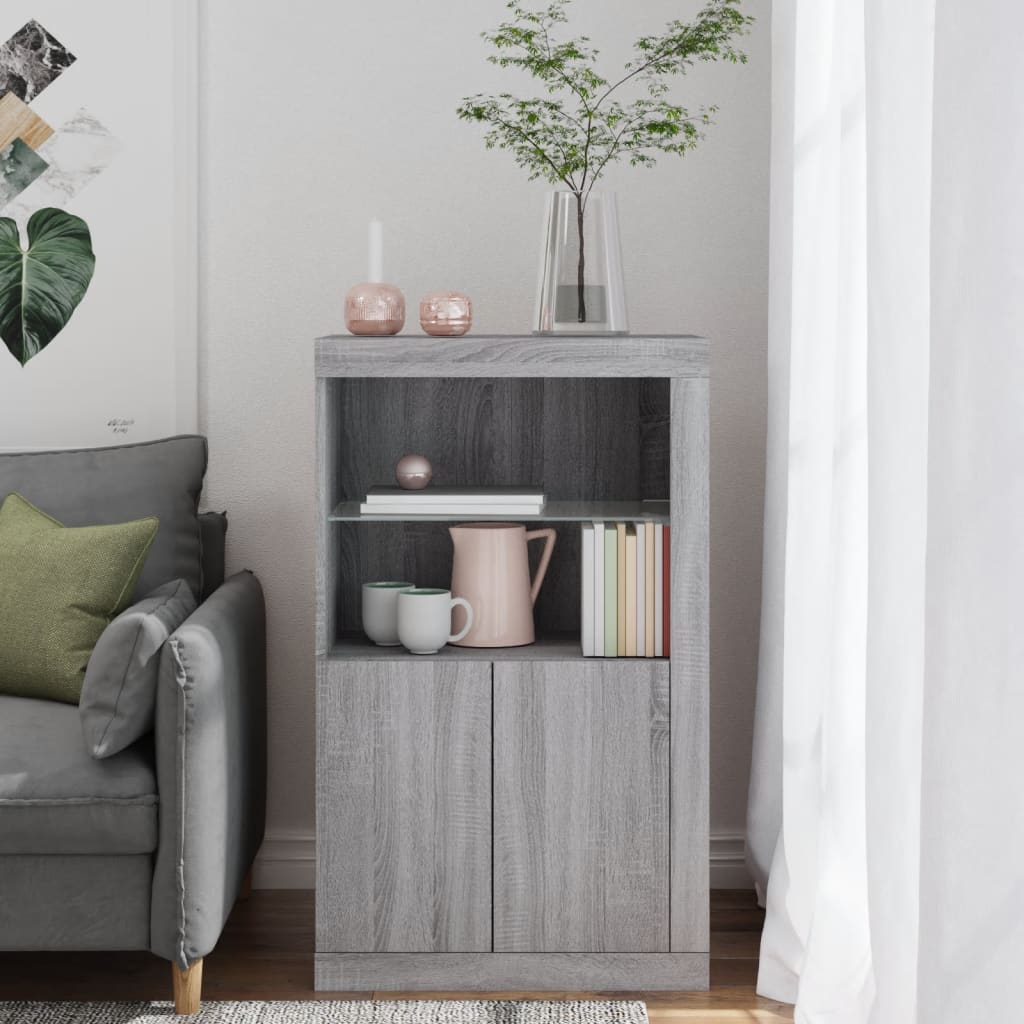 Dulap lateral cu lumini LED, gri sonoma, lemn prelucrat — imaginea 4
