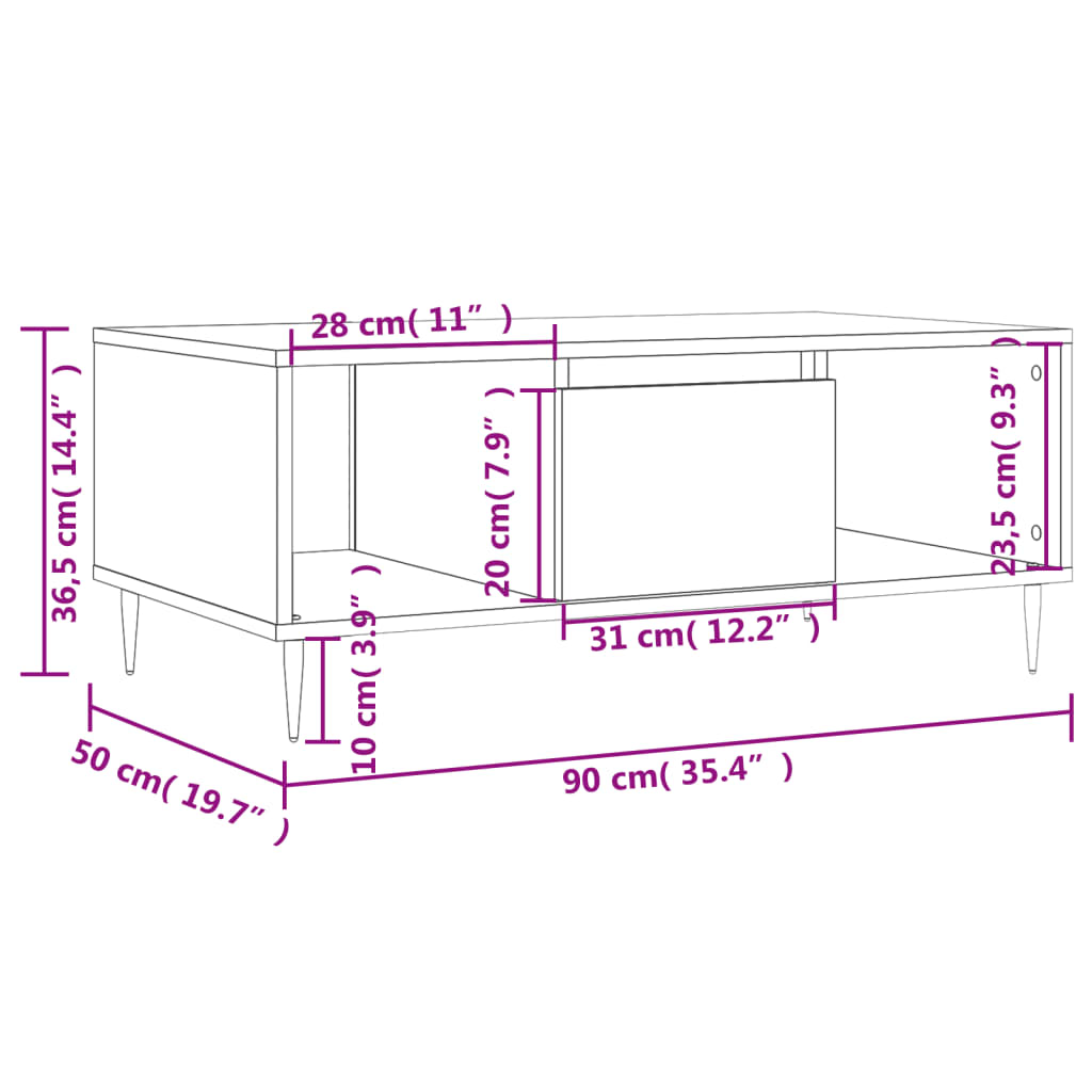Masuta de cafea, gri sonoma, 90x50x36,5 cm, lemn prelucrat — imaginea 11