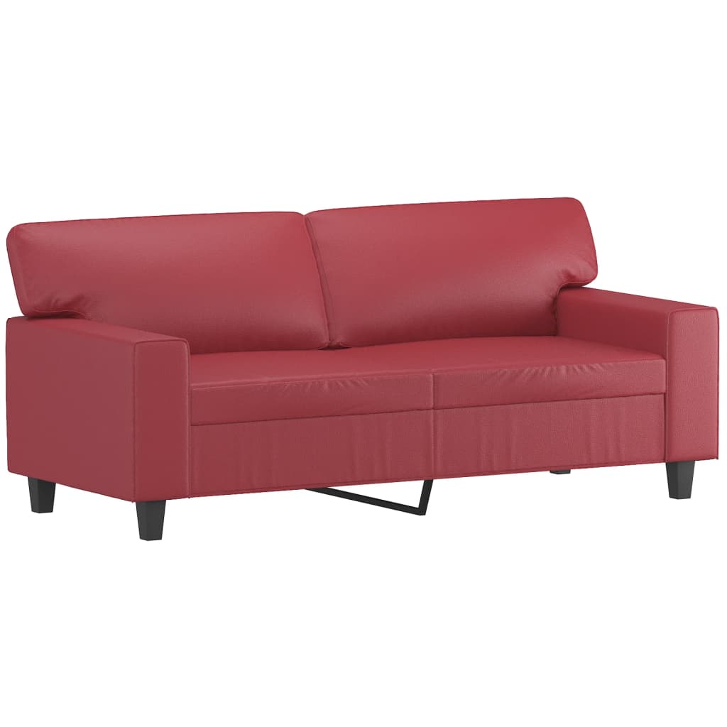 Canapea cu 2 locuri cu pernute, rosu vin 140 cm piele ecologica — imaginea 4