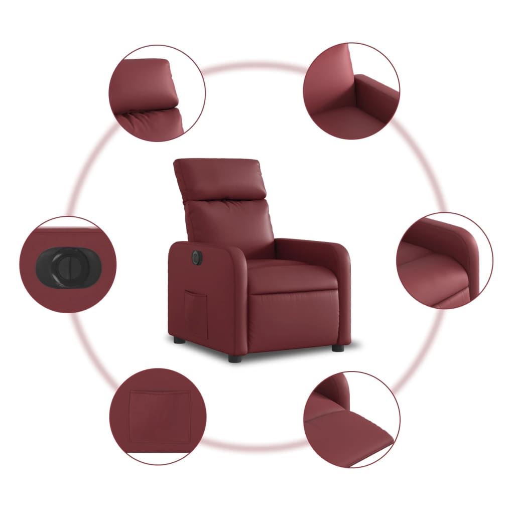 Fotoliu rabatabil electric, rosu vin, piele ecologica — imaginea 7