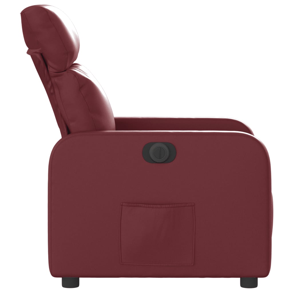 Fotoliu rabatabil electric, rosu vin, piele ecologica — imaginea 9