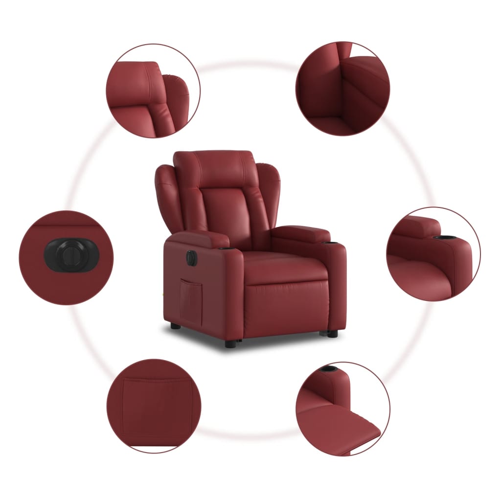 Fotoliu rabatabil electric cu ridicare, rosu vin — imaginea 7
