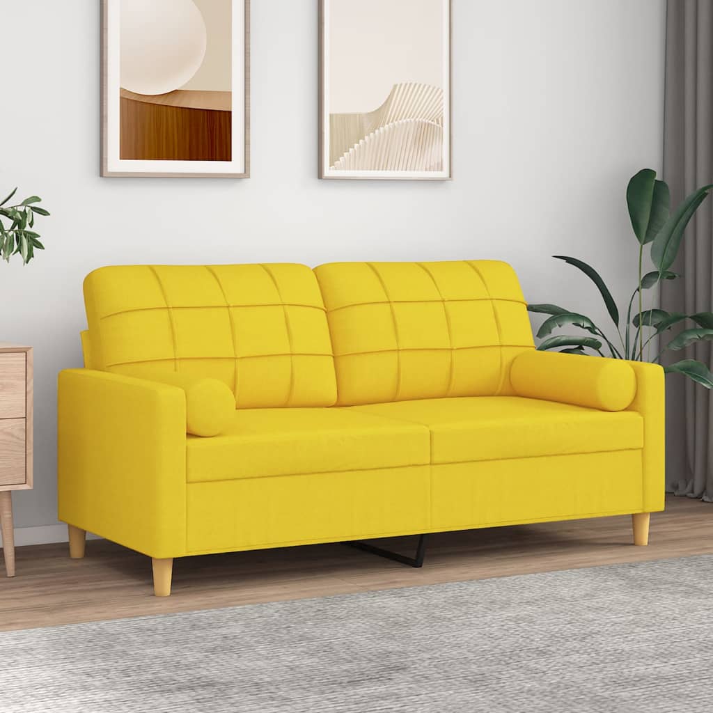 Canapea cu 2 locuri cu pernute, galben deschis, 140 cm, textil — imaginea 2