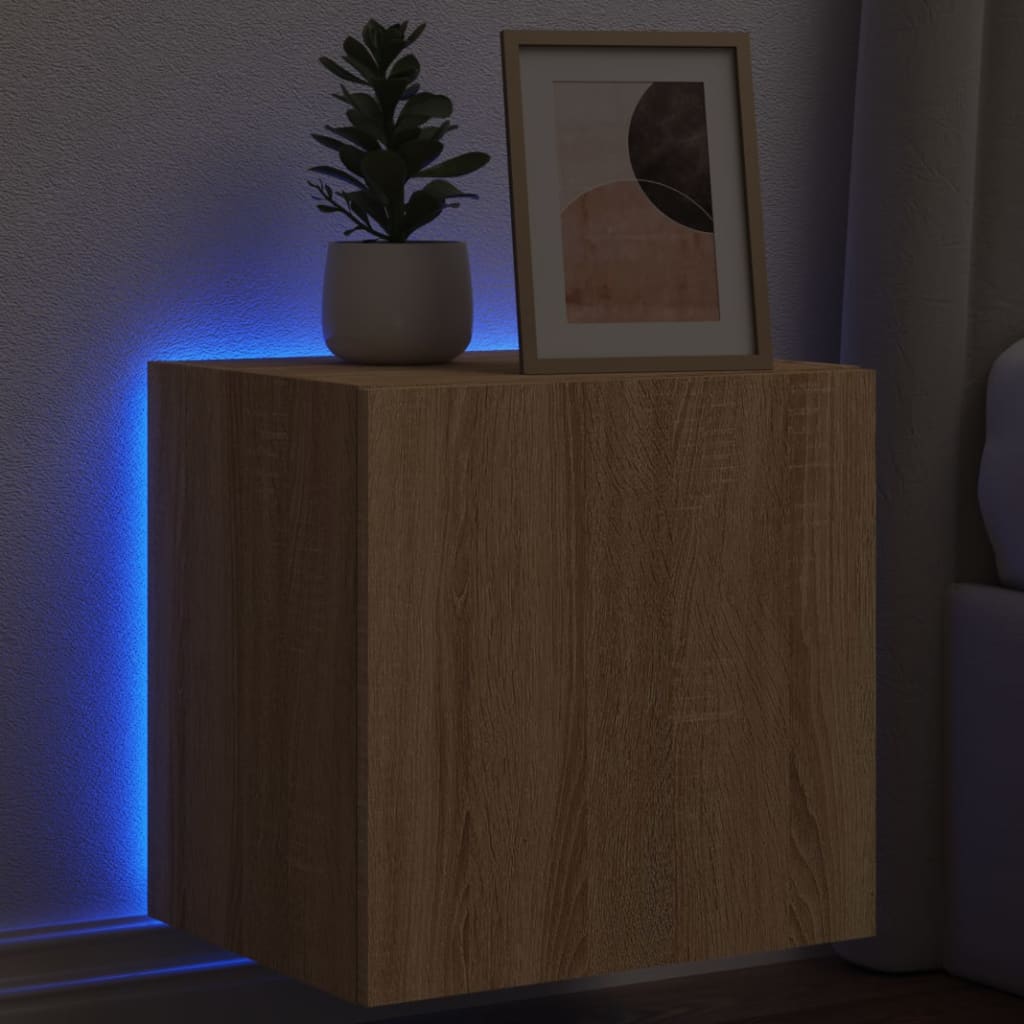 Comoda TV de perete cu lumini LED, stejar sonoma, 40,5x35x40 cm — imaginea 2