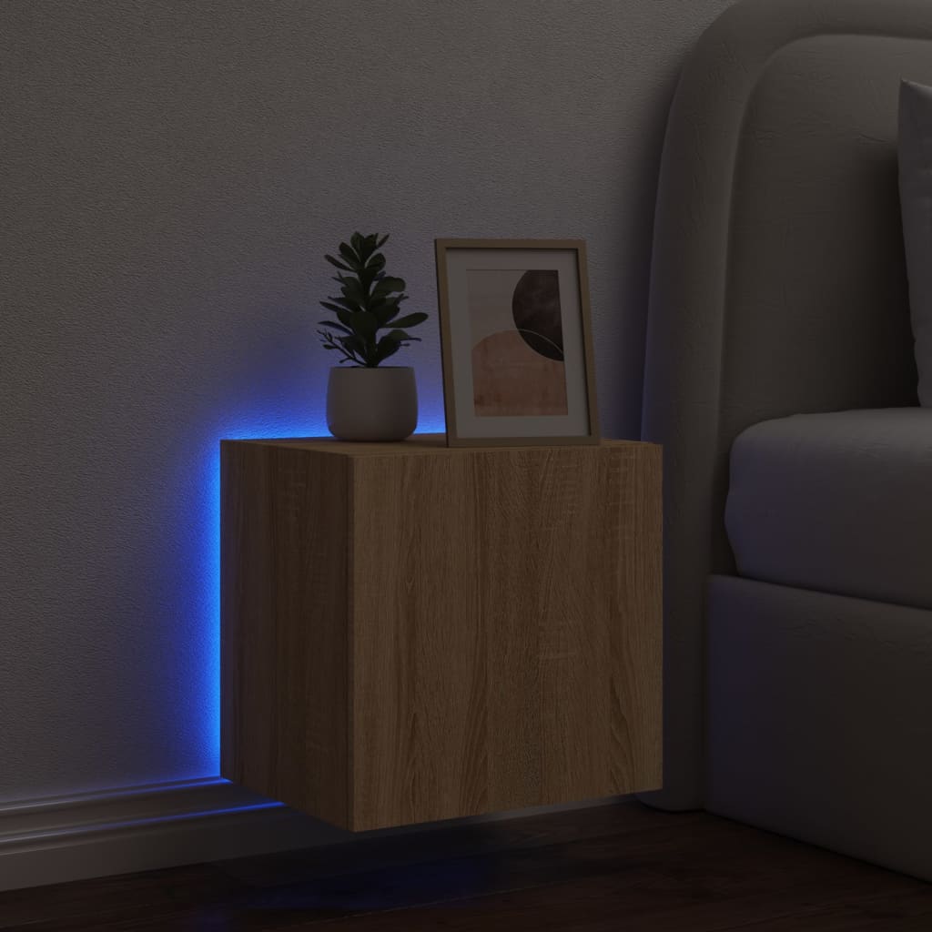 Comoda TV de perete cu lumini LED, stejar sonoma, 40,5x35x40 cm — imaginea 4