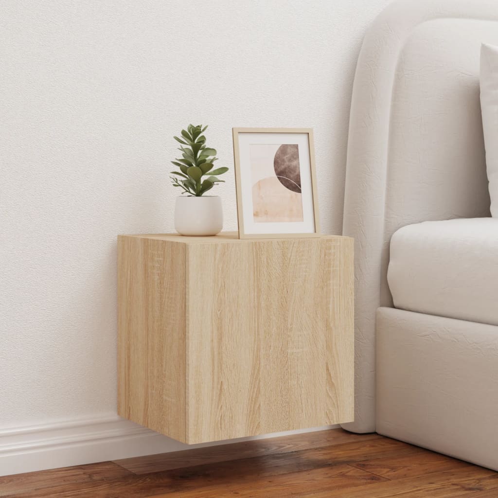 Comoda TV de perete cu lumini LED, stejar sonoma, 40,5x35x40 cm — imaginea 5